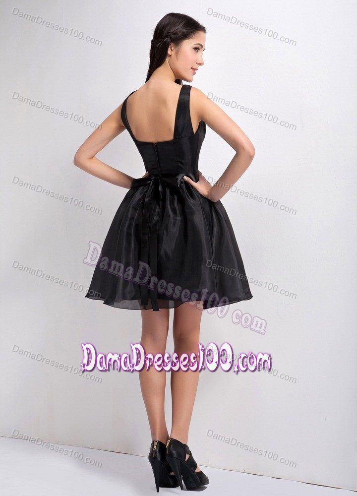 A-line Bateau Mini-length Little Black Dama Dress For Quinceaneras