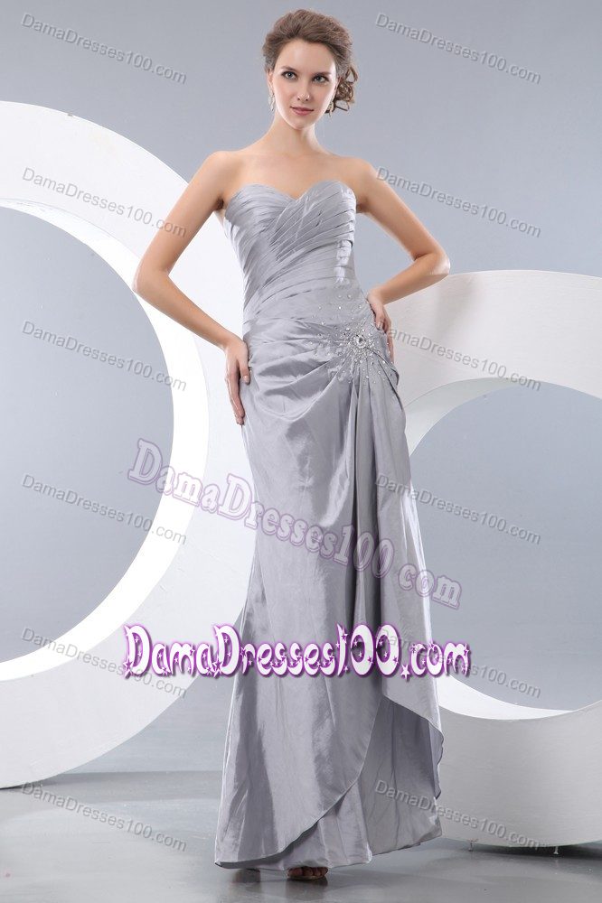 Sweetheart Ruched Beaded Gray Long Quinceanera Dama Dresses