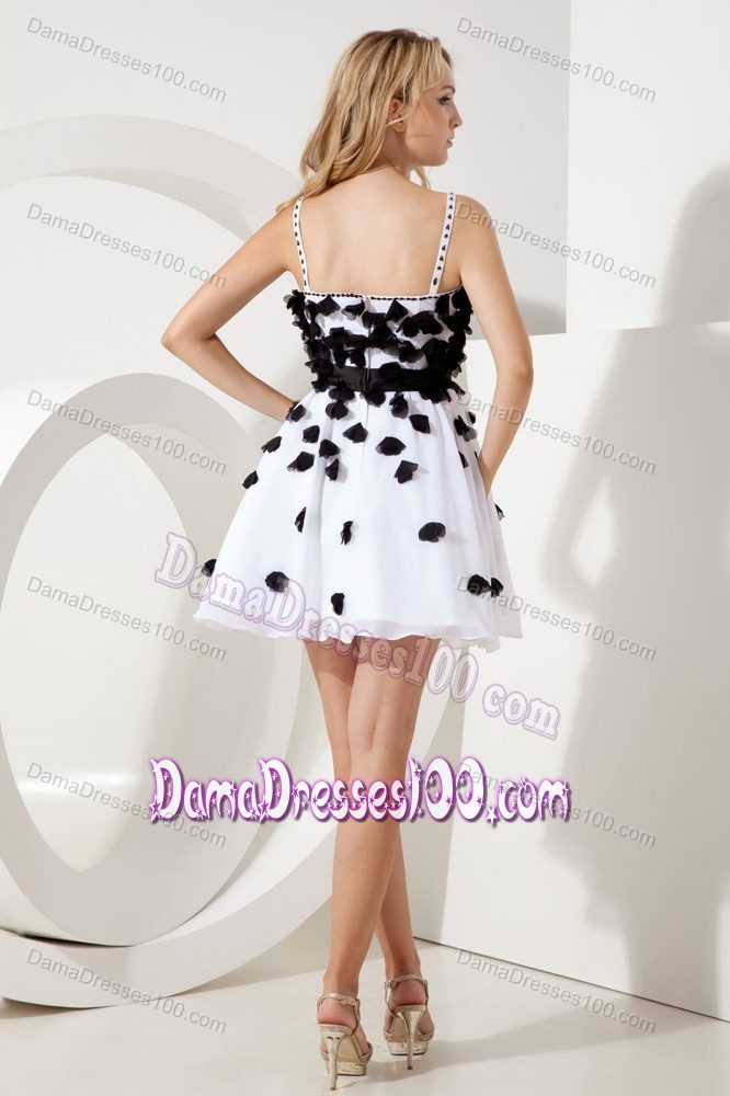 A-line Straps Prom Dresses For Dama White and Black with Sashes