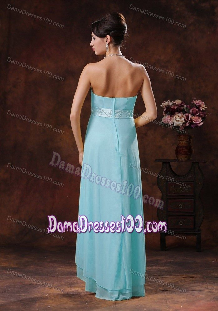 Strapless High-low Baby Blue Quinceanera Dama Dresses with Belt