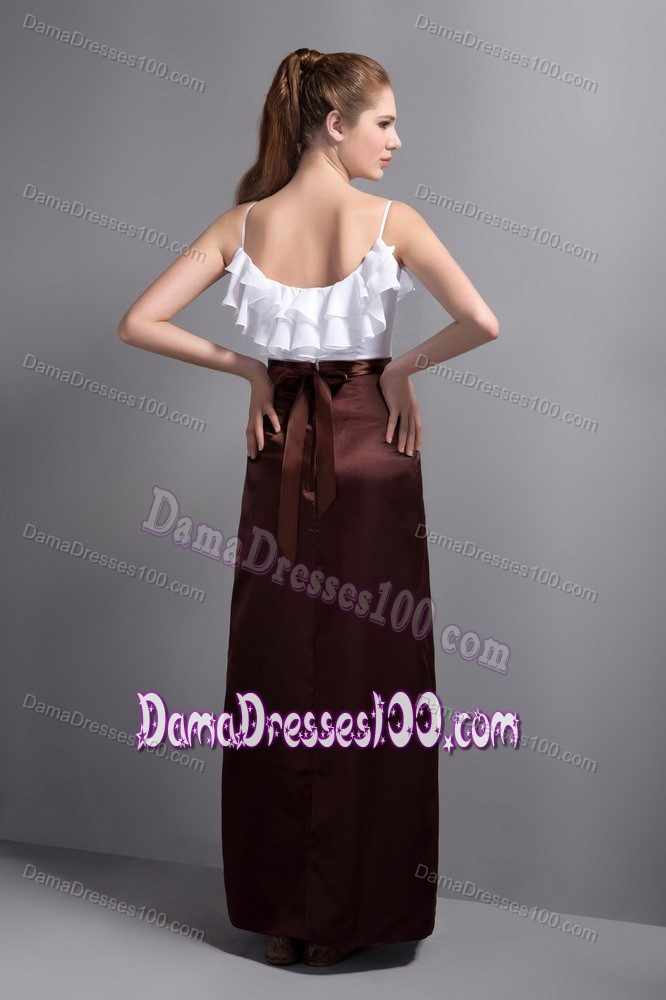 Straps Ankle-length Dama Dress in White and Burgundy with Layers