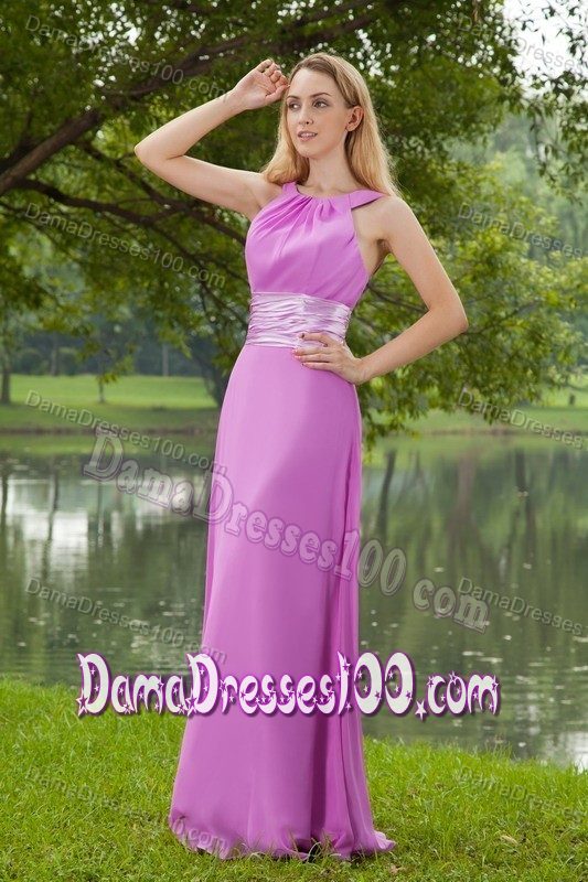 Bateau Lavender Chiffon Brush Train Dress for Damas Ruched