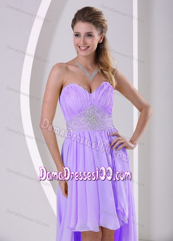 High-low Sweetheart Beaded Lilac Quinceanera Damas Dresses