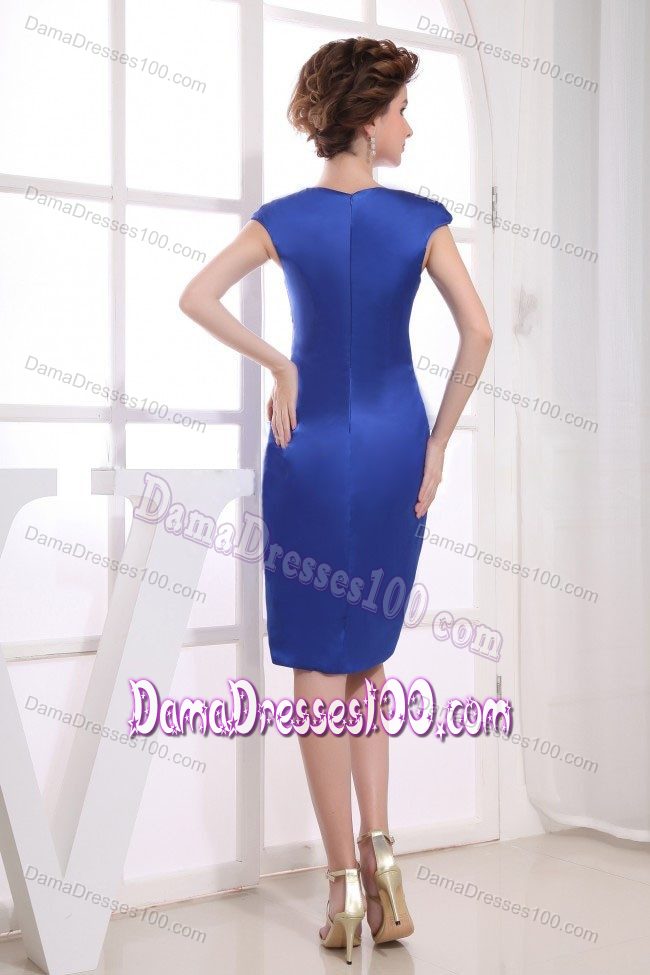 Royal Blue Straps and Ruching Dama Dress for Quinceaneras with V-neck