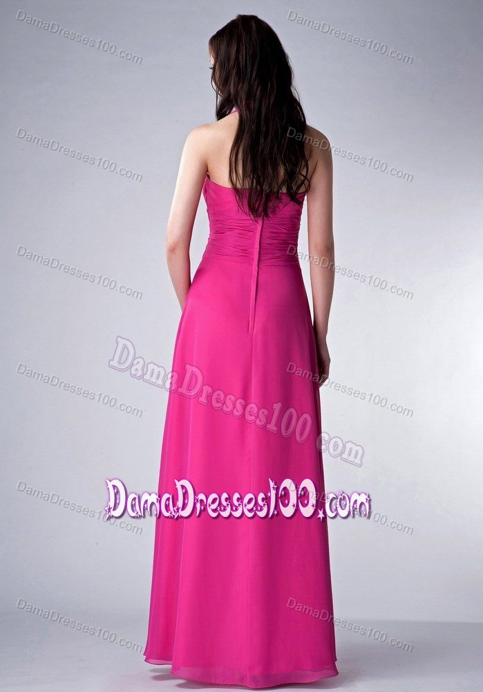 Hot Pink Empire Square Damas Dresses for Quince Decorated Ruching