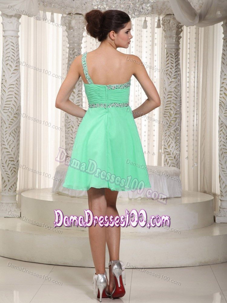 Apple Green Empire One Shoulder Mini Beading Damas Dresses for Quince