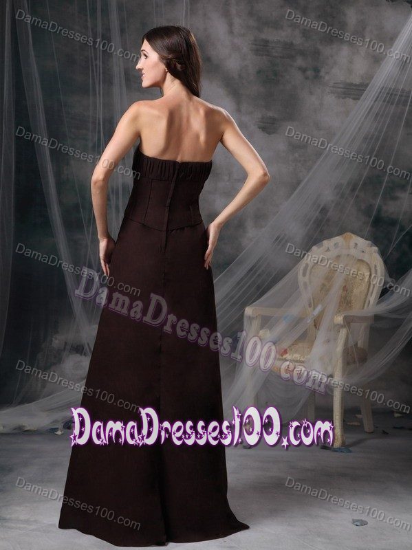 Brown Column and Boning Details Ruching Dama Dress for Quinceaneras