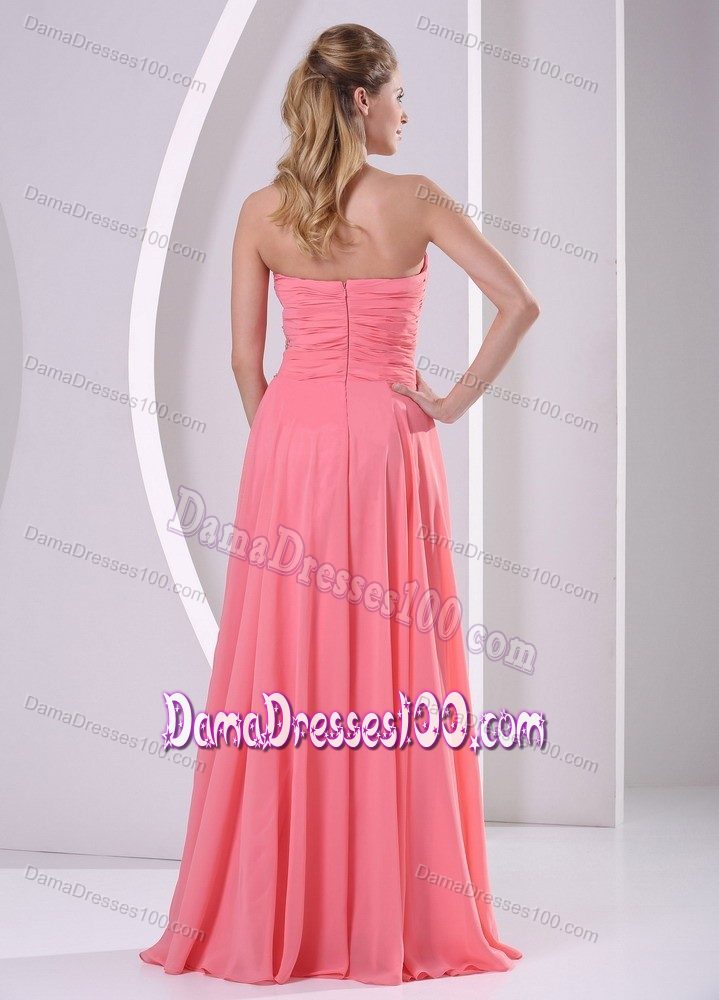 Watermelon Sweetheart Beaded and Ruched Damas Dresses for Quince