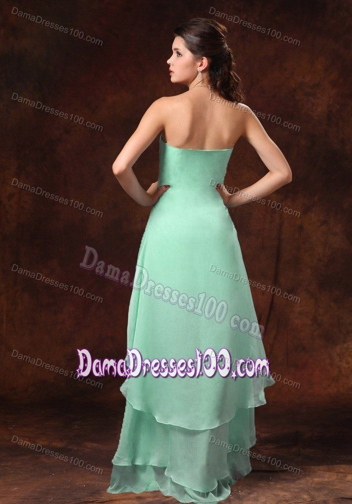 High-low Apple Green Quinceanera Damas Dresses for Summer