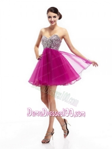 2015 Hot Pink Sweetheart Dama Dresses with Rhinestone