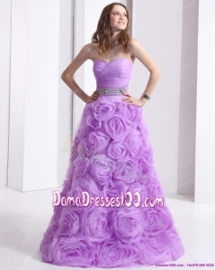 Lilac Sweetheart Long Dama Dresses with Rolling Flowers and Sequins