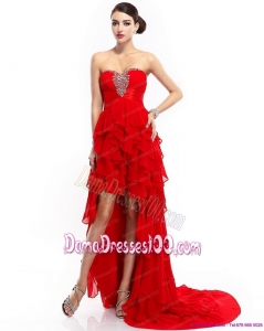 High Low Ruffled Layers Beading Red Plus Size Dama Dresses for 2015