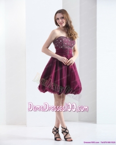 Perfect Wine Red Strapless Short Plus Size Dama Dresses with Beading