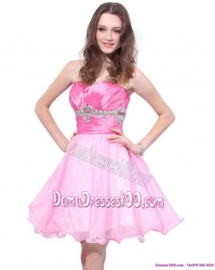 Rose Pink 2015 Mini Length Plus Size Dama Dresses with Beading and Ruching