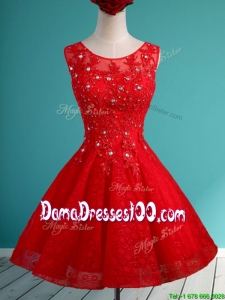 2016 Popular Scoop Red Short Dama Dress with Beading and Appliques