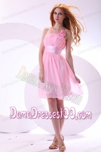 2014 Pretty A-line Straps Pink High-low Chiffon Ruching Dama Dress
