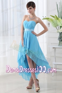 A-line High-low Sweatheart Baby Blue Dama Dress with Belt