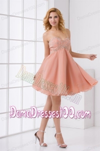 Cute A-line Sweetheart Beading Mini-length Chiffon Dama Dress