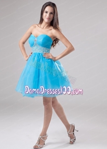 A-Line Beading Organza Sweetheart Mini-length Baby Blue Dama Dress