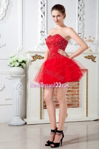 Red Dama Dress A-line Sweetheart Mini-length Tulle Beading