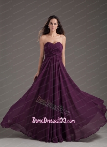 2015 Popular Dama Dress Sweetheart Empire Dark Purple Ruching Chiffon