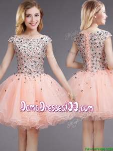 Gorgeous Ball Gown Bateau Cap Sleeves Dama Dress with Beading and Sequins
