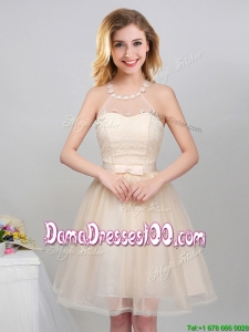 2017 Wonderful Princess Halter Top Applique and Laced Dama Dress with Belt