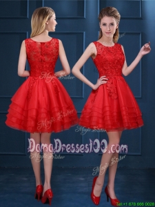 Exclusive Organza Zipper Up Short Dama Dress with Lace and Ruffled Layers