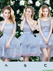 New Arrivals Ruffled Laced and Belted Grey Dama Dress in Organza