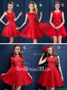New Style Scoop Red Bridesmaid Dresses with Lace