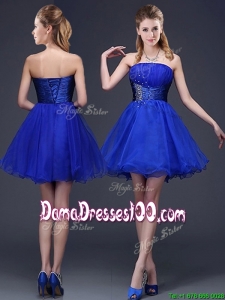 Romantic Strapless Beaded Organza Short Dama Dress in Royal Blue
