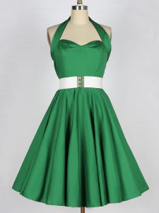 Shining Belt Dama Dress for Quinceanera Green Lace Up Sleeveless Mini Length