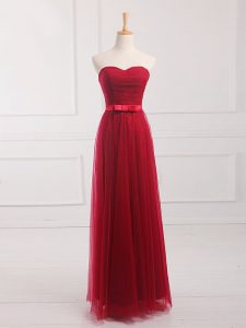 Adorable Wine Red Lace Up Sweetheart Belt Dama Dress Tulle and Lace Sleeveless