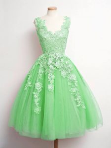 Tulle V-neck Sleeveless Lace Up Lace Court Dresses for Sweet 16 in Green