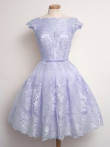 Cheap Knee Length A-line Cap Sleeves Lavender Court Dresses for Sweet 16 Lace Up