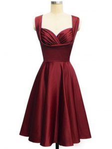 Glorious Wine Red Empire Taffeta Straps Sleeveless Ruching Knee Length Lace Up Dama Dress for Quinceanera