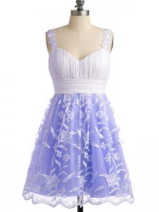 Fine Lavender Straps Neckline Lace Quinceanera Court of Honor Dress Sleeveless Lace Up