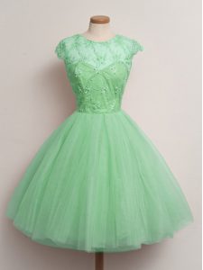 Classical Knee Length Ball Gowns Cap Sleeves Turquoise Quinceanera Court of Honor Dress Lace Up