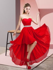 Sweetheart Sleeveless Lace Up Dama Dress for Quinceanera Red Chiffon