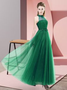 Dark Green Sleeveless Floor Length Beading and Appliques Lace Up Quinceanera Dama Dress