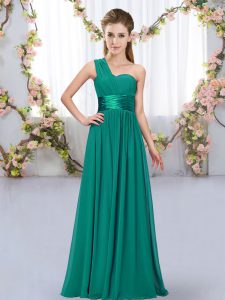 Adorable Sleeveless Floor Length Belt Lace Up Quinceanera Dama Dress with Peacock Green