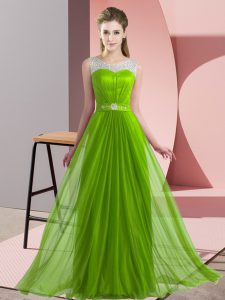 Sleeveless Floor Length Beading Lace Up Dama Dress