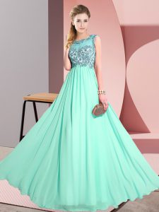 Sleeveless Backless Floor Length Beading and Appliques Quinceanera Dama Dress
