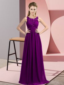 Exceptional Purple Sleeveless Beading and Appliques Floor Length Dama Dress