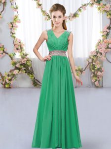 High Class Floor Length Lace Up Dama Dress for Quinceanera Turquoise for Wedding Party with Beading and Belt