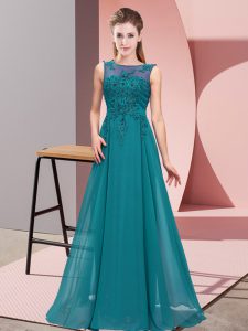Inexpensive Teal Sleeveless Beading and Appliques Floor Length Quinceanera Court of Honor Dress