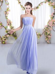 Latest Empire Sleeveless Lavender Quinceanera Dama Dress Sweep Train Lace Up