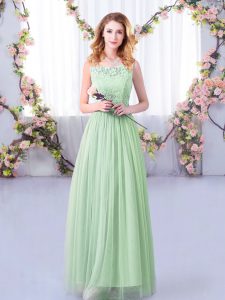 Great Apple Green Vestidos de Damas Wedding Party with Lace and Belt Scoop Sleeveless Side Zipper