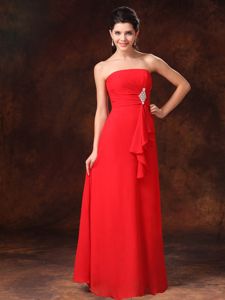 Strapless Red Empire Quince Dama Dresses with Center Accented