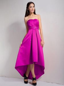 Fuchsia A-line Strapless Front Short Back Long Dama Dress with Appliques